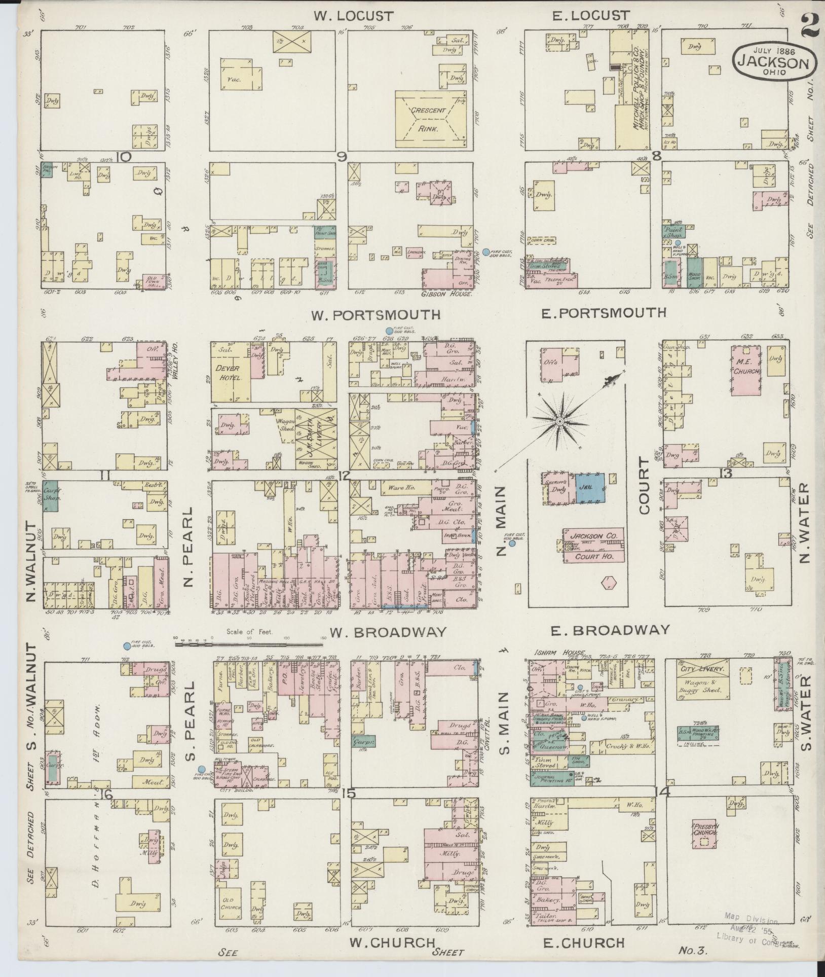 Sanborn Fire Insurance Map from Jackson, Jackson County, Ohio (1886), Sheet #0002 - Historic Sanborn Fire Insurance Map Print, vintage old map wall art, antique decor, genealogy gift, Ohio Ohio map