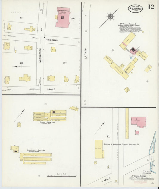 Sanborn Fire Insurance Map from Reading, Middlesex County, Massachusetts (1909), Sheet #0012 - Historic Sanborn Fire Insurance Map Print, vintage old map wall art, antique decor, genealogy gift, Massachusetts Massachusetts map