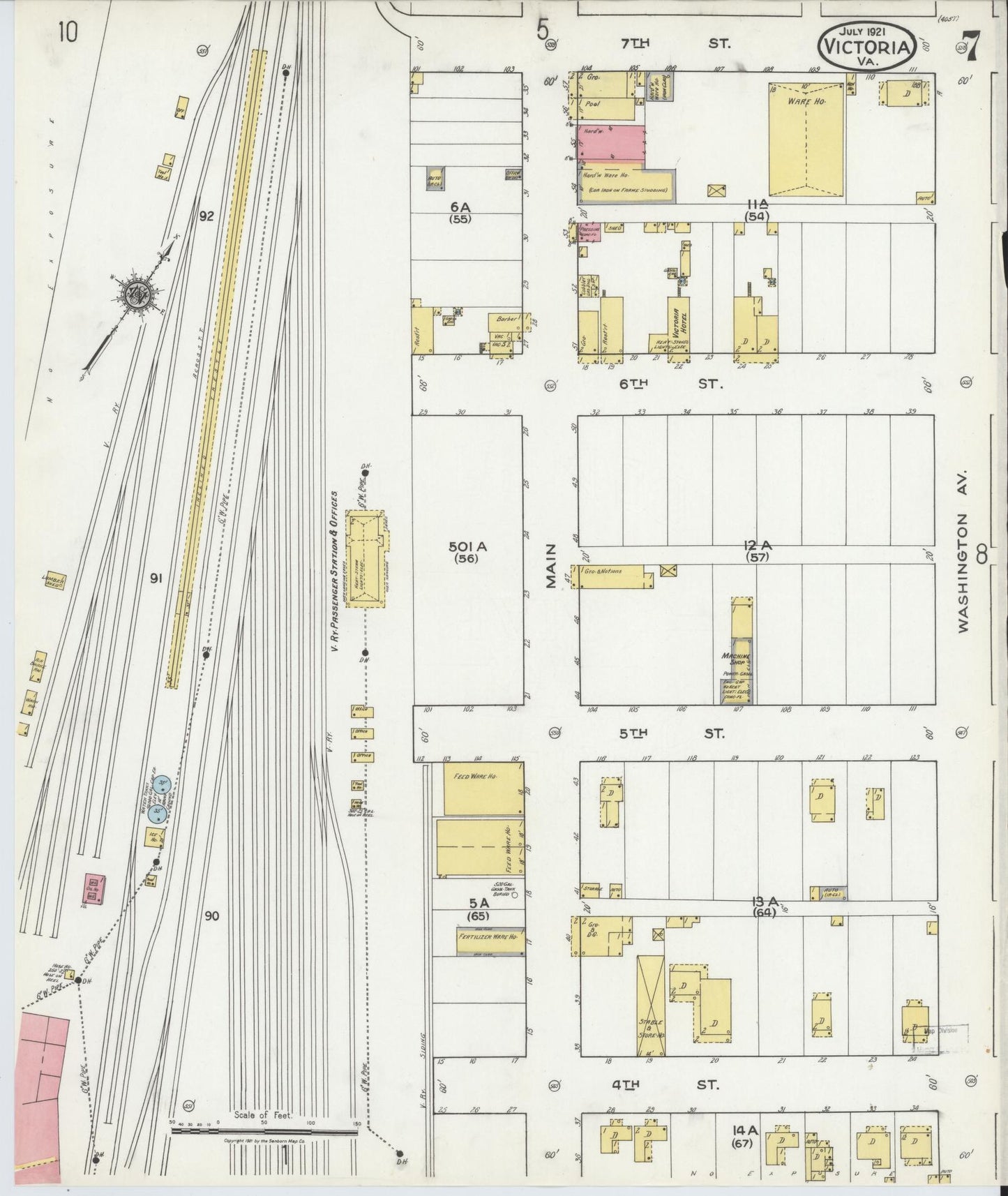 Sanborn Fire Insurance Map from Victoria, Lunenburg County, Virginia (1921), Sheet #0007 - Historic Sanborn Fire Insurance Map Print, vintage old map wall art, antique decor, genealogy gift, Virginia Virginia map