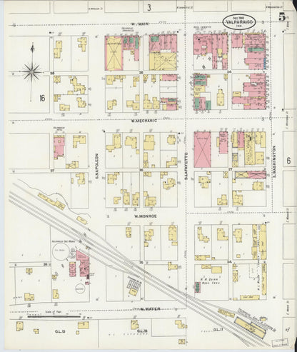 Sanborn Fire Insurance Map from Valparaiso, Porter County, Indiana (1905), Sheet #0005 - Historic Sanborn Fire Insurance Map Print, vintage old map wall art, antique decor, genealogy gift, Indiana Indiana map