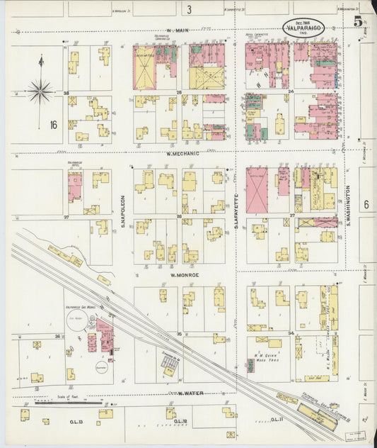 Sanborn Fire Insurance Map from Valparaiso, Porter County, Indiana (1905), Sheet #0005 - Historic Sanborn Fire Insurance Map Print, vintage old map wall art, antique decor, genealogy gift, Indiana Indiana map