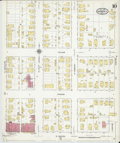 Sanborn Fire Insurance Map from Moberly, Randolph County, Missouri (1916), Sheet #0010 - Historic Sanborn Fire Insurance Map Print, vintage old map wall art, antique decor, genealogy gift, Missouri Missouri map