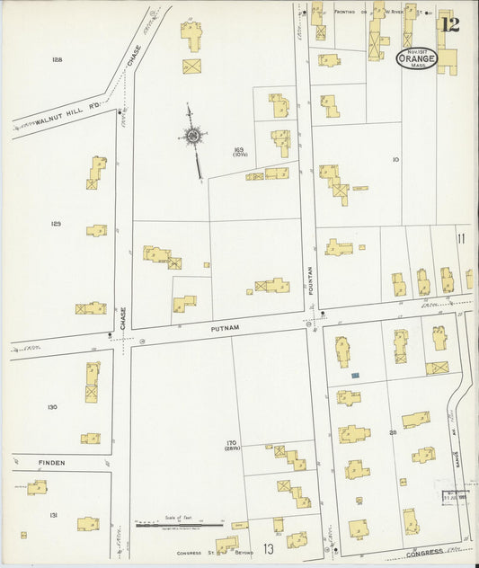 Sanborn Fire Insurance Map from Orange, Franklin County, Massachusetts (1917), Sheet #0012 - Historic Sanborn Fire Insurance Map Print, vintage old map wall art, antique decor, genealogy gift, Massachusetts Massachusetts map