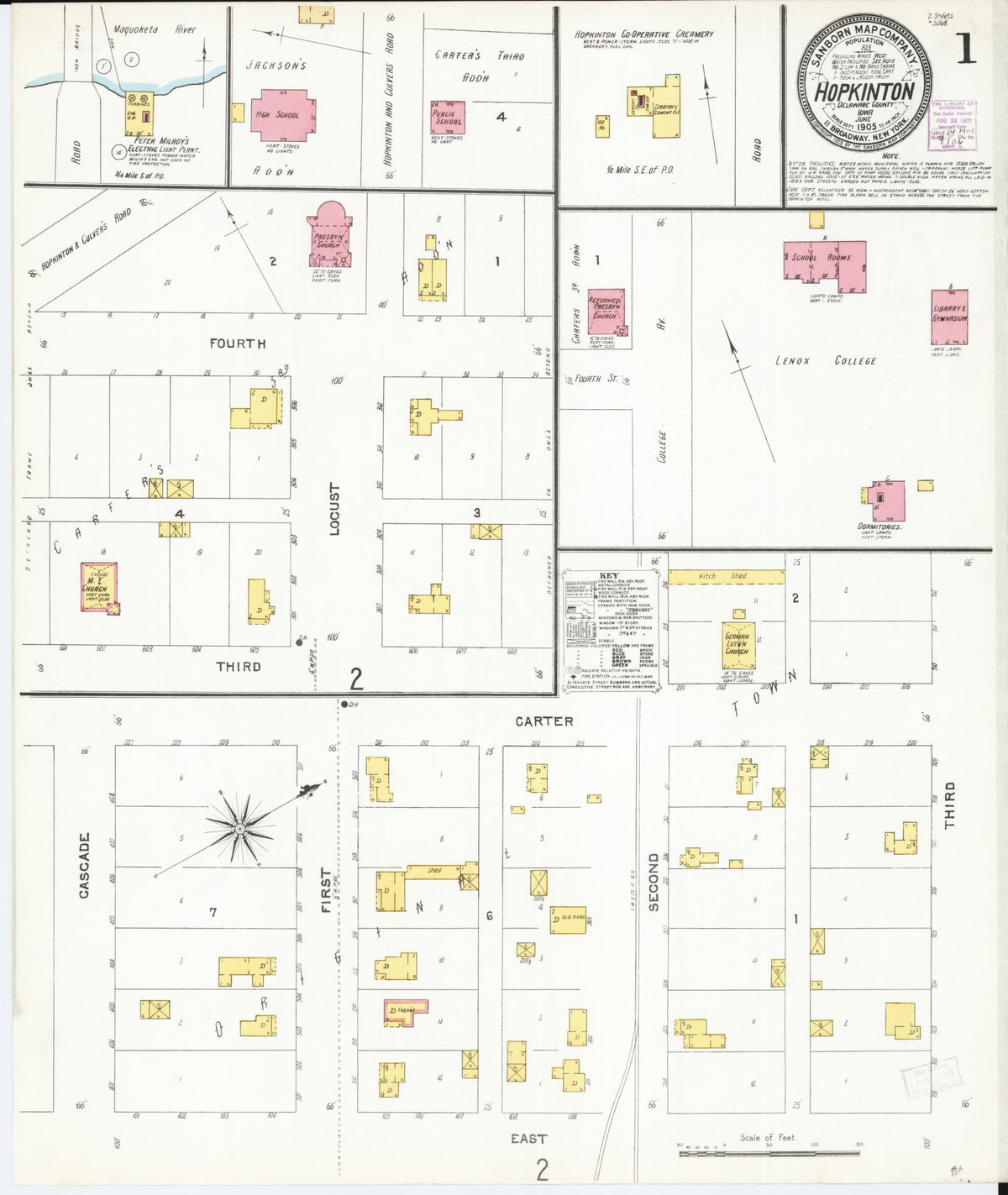 Sanborn Fire Insurance Map from Hopkinton, Delaware County, Iowa (1905), Sheet #0001 - Historic Sanborn Fire Insurance Map Print, vintage old map wall art, antique decor, genealogy gift, Hopkinton Delaware map