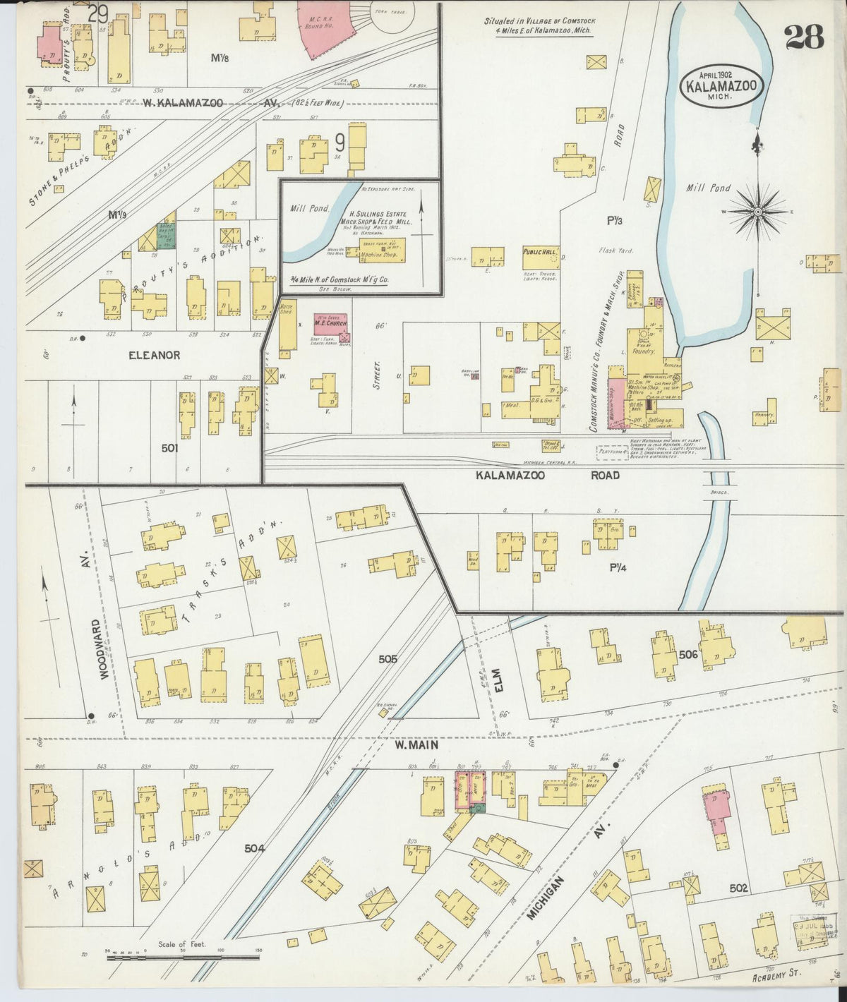 Sanborn Fire Insurance Map from Kalamazoo, Kalamazoo County, Michigan (1902), Sheet #0028 - Historic Sanborn Fire Insurance Map Print, vintage old map wall art, antique decor, genealogy gift, Michigan Michigan map