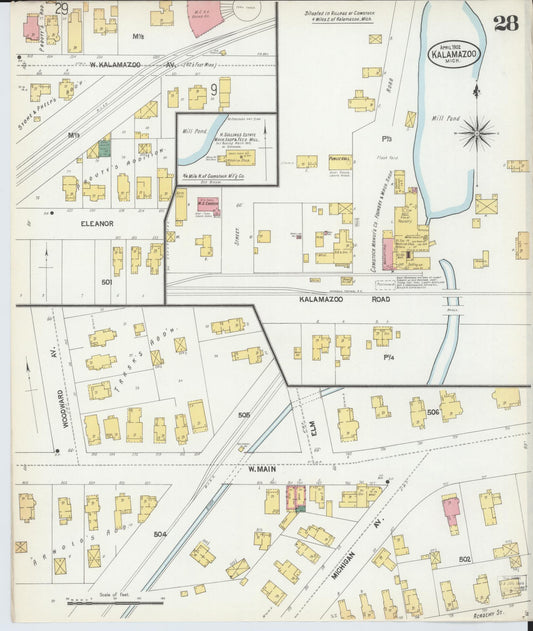 Sanborn Fire Insurance Map from Kalamazoo, Kalamazoo County, Michigan (1902), Sheet #0028 - Historic Sanborn Fire Insurance Map Print, vintage old map wall art, antique decor, genealogy gift, Michigan Michigan map