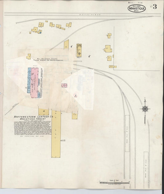 Sanborn Fire Insurance Map from Manistique, Schoolcraft County, Michigan (1950), Sheet #0003 - Historic Sanborn Fire Insurance Map Print, vintage old map wall art, antique decor, genealogy gift, Michigan Michigan map