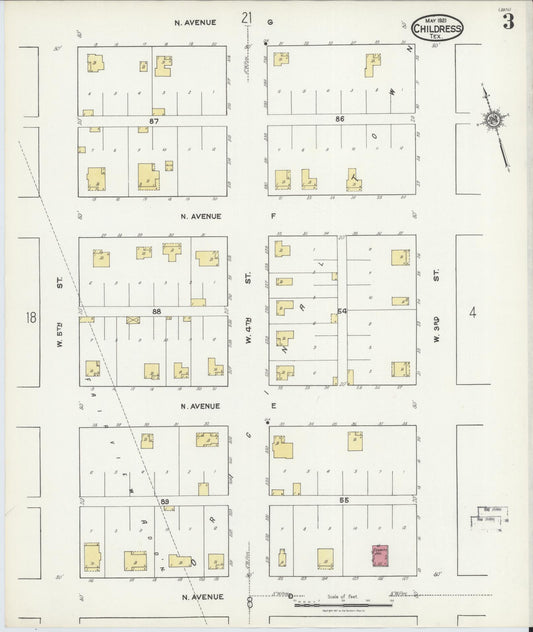 Sanborn Fire Insurance Map from Childress, Childress County, Texas (1921), Sheet #0003 - Historic Sanborn Fire Insurance Map Print, vintage old map wall art, antique decor, genealogy gift, Texas Texas map