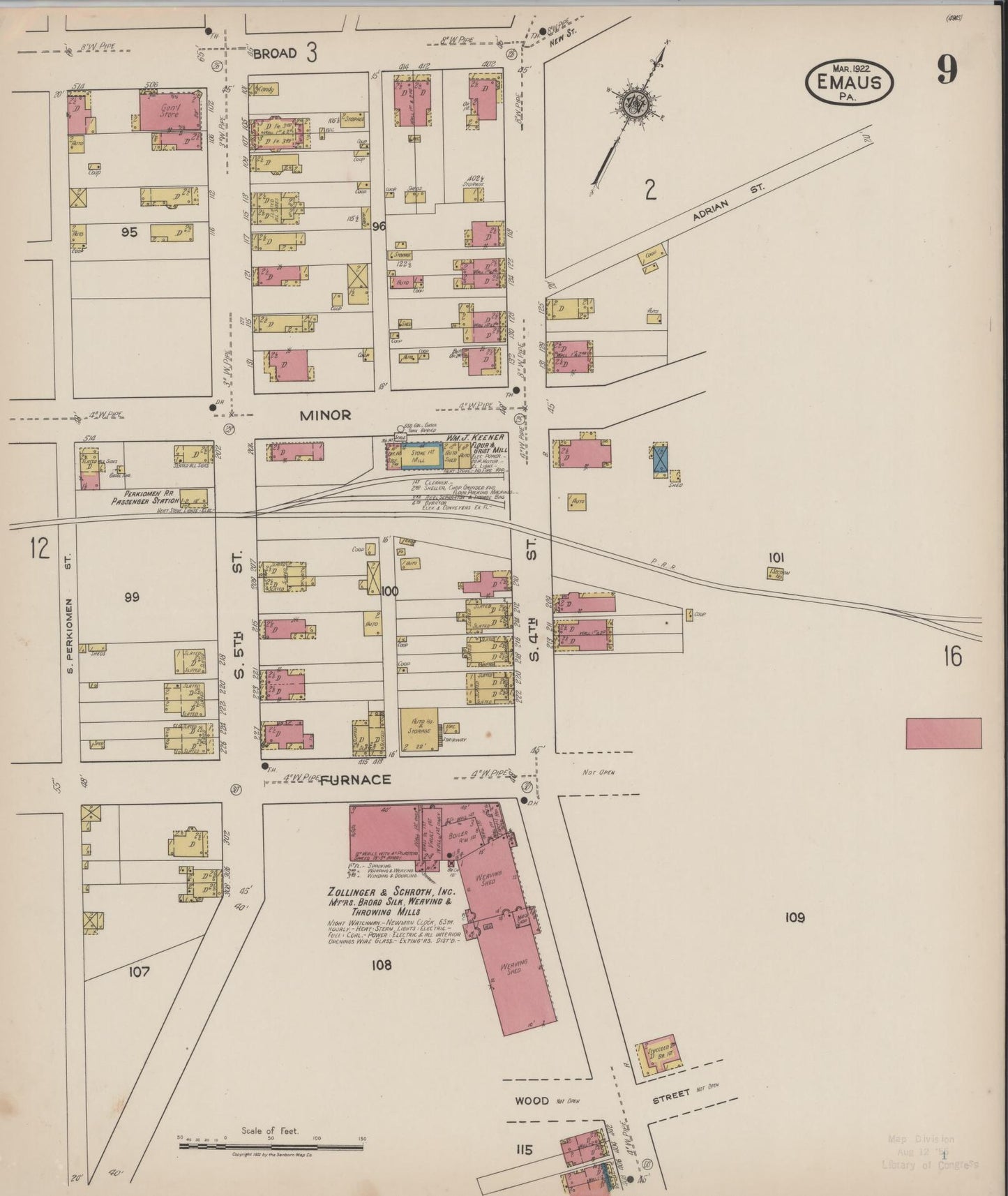 Sanborn Fire Insurance Map from Emaus, Lehigh County, Pennsylvania (1922), Sheet #0009 - Historic Sanborn Fire Insurance Map Print, vintage old map wall art, antique decor, genealogy gift, Pennsylvania Pennsylvania map
