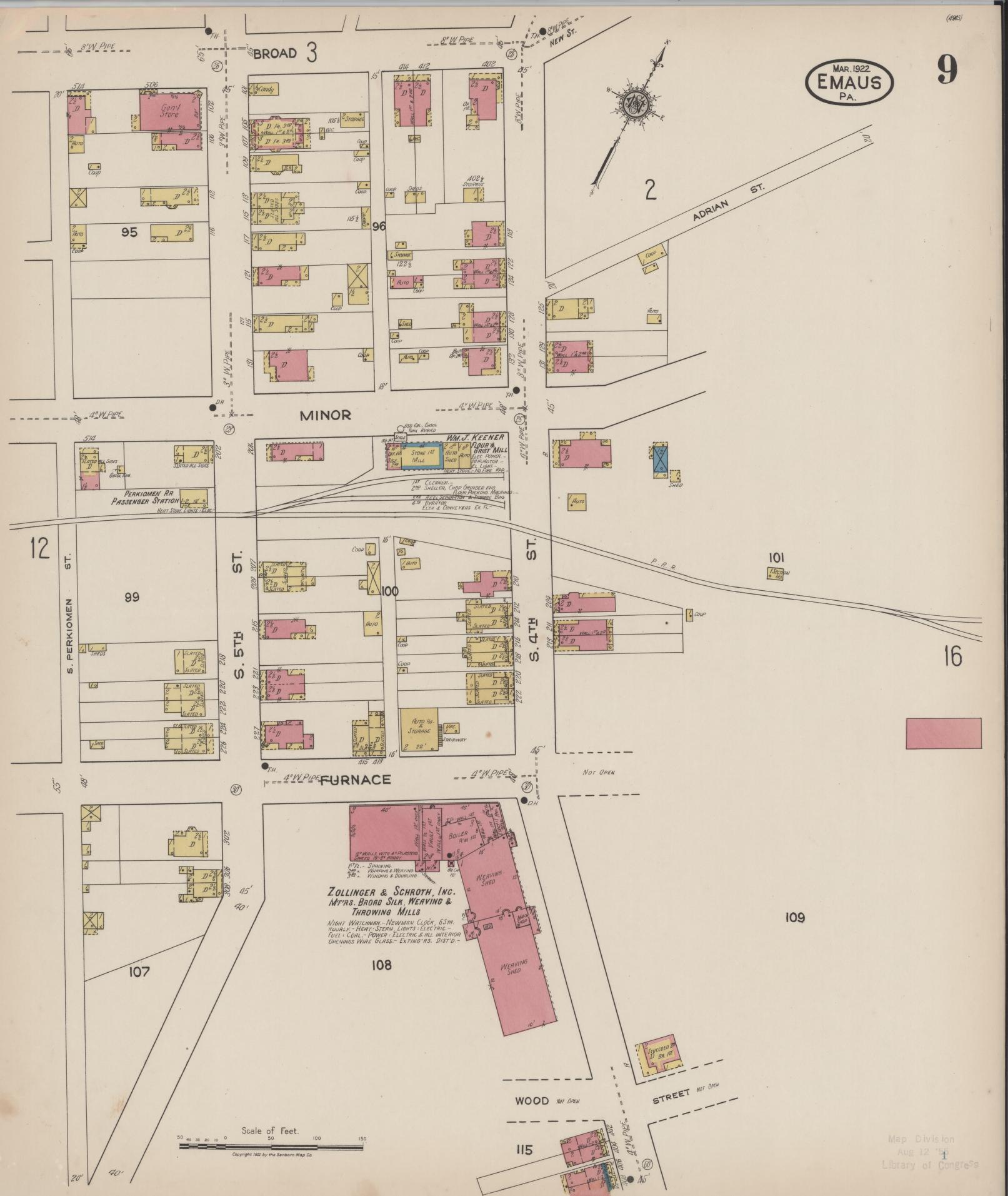 Sanborn Fire Insurance Map from Emaus, Lehigh County, Pennsylvania (1922), Sheet #0009 - Historic Sanborn Fire Insurance Map Print, vintage old map wall art, antique decor, genealogy gift, Pennsylvania Pennsylvania map