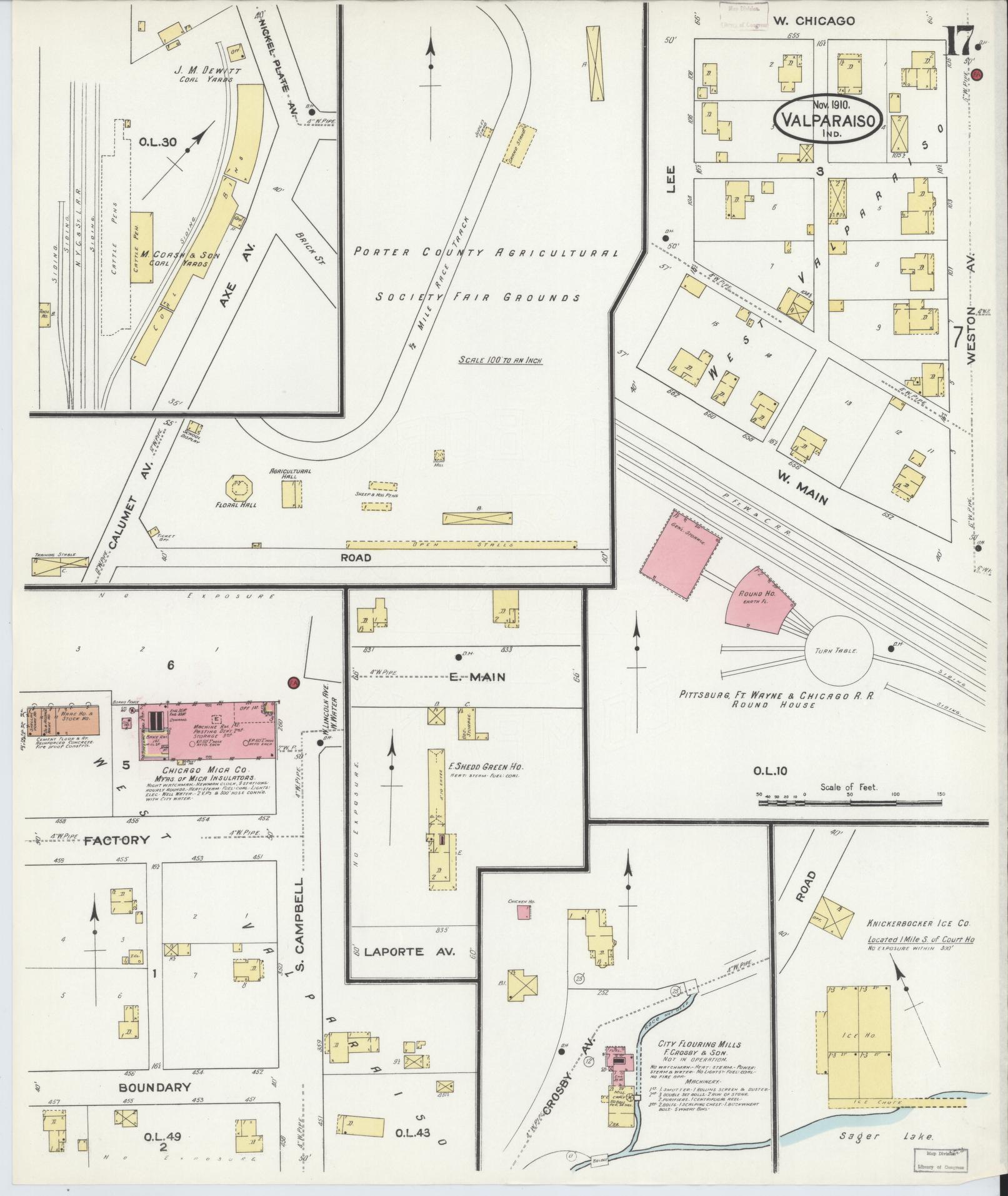 Sanborn Fire Insurance Map from Valparaiso, Porter County, Indiana (1910), Sheet #0017 - Complete Map Set gallery image, historic Sanborn map, vintage wall art, Indiana Indiana