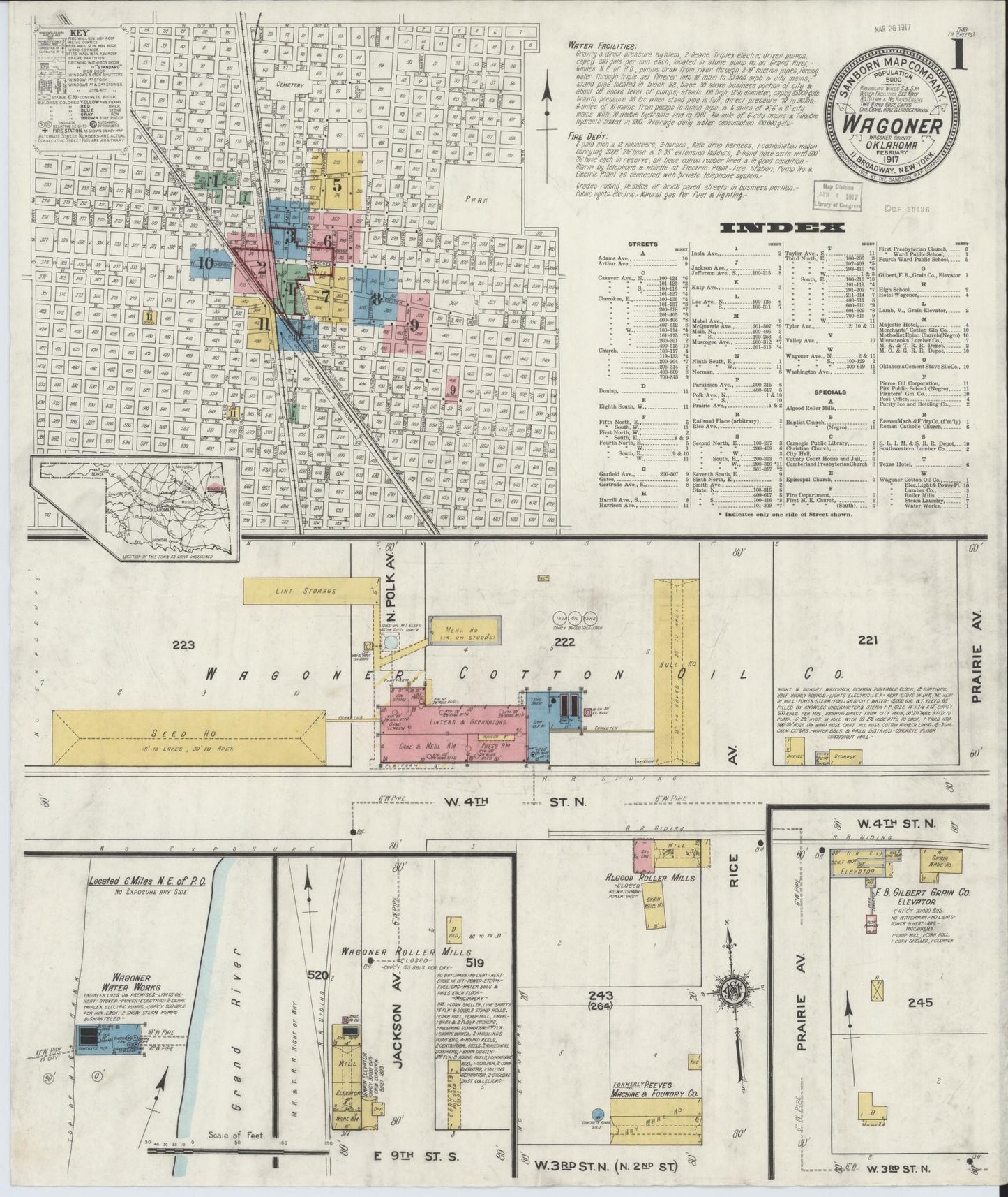 Sanborn Fire Insurance Map from Wagoner, Wagoner County, Oklahoma (1917), Sheet #0001 - Complete Map Set gallery image, historic Sanborn map, vintage wall art, Oklahoma Oklahoma