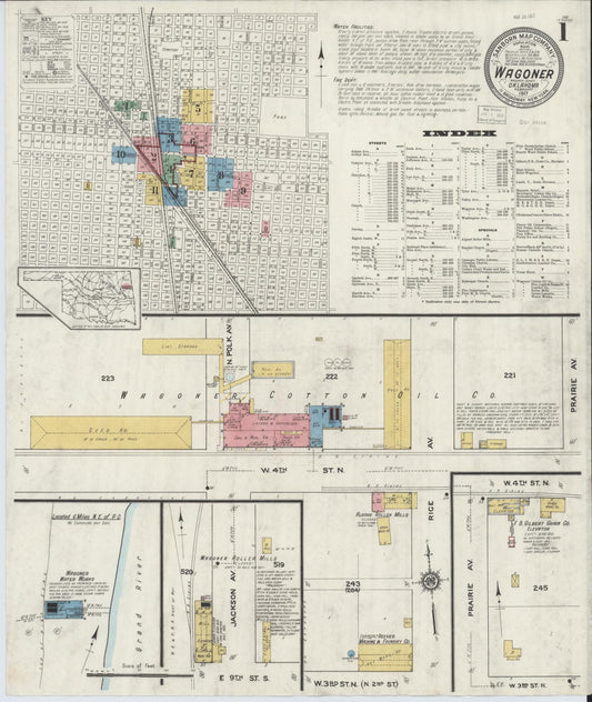 Sanborn Fire Insurance Map from Wagoner, Wagoner County, Oklahoma (1917), Sheet #0001 - Complete Map Set gallery image, historic Sanborn map, vintage wall art, Oklahoma Oklahoma