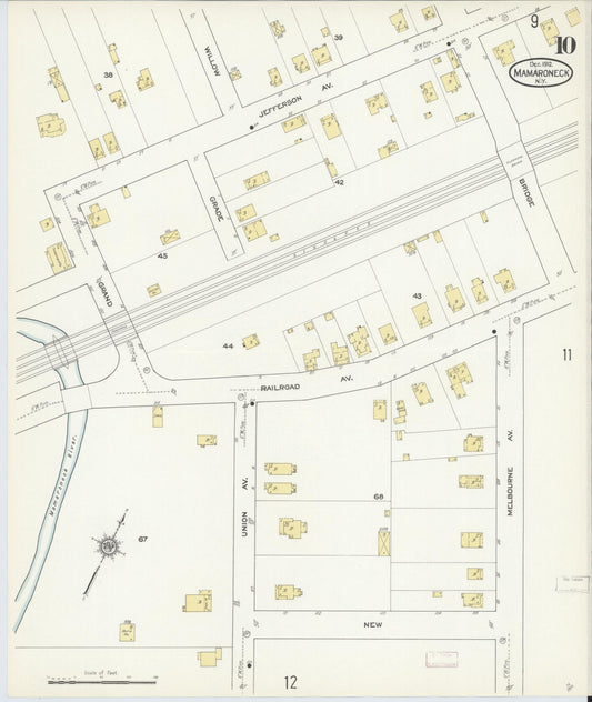 Sanborn Fire Insurance Map from Mamaroneck, Westchester County, New York (1912), Sheet #0009 - Historic Sanborn Fire Insurance Map Print, vintage old map wall art, antique decor, genealogy gift, New York New York map