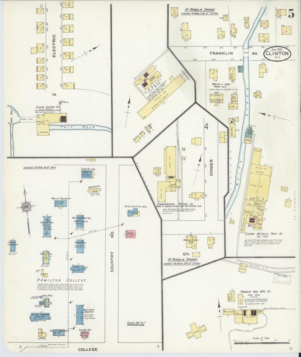 Sanborn Fire Insurance Map from Clinton, Oneida County, New York (1910), Sheet #0005 - Historic Sanborn Fire Insurance Map Print, vintage old map wall art, antique decor, genealogy gift, New York New York map