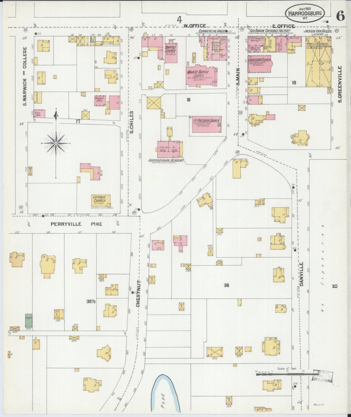 Sanborn Fire Insurance Map from Harrodsburg, Mercer County, Kentucky (1901), Sheet #0006 - Complete Map Set gallery image, historic Sanborn map, vintage wall art, Kentucky Kentucky