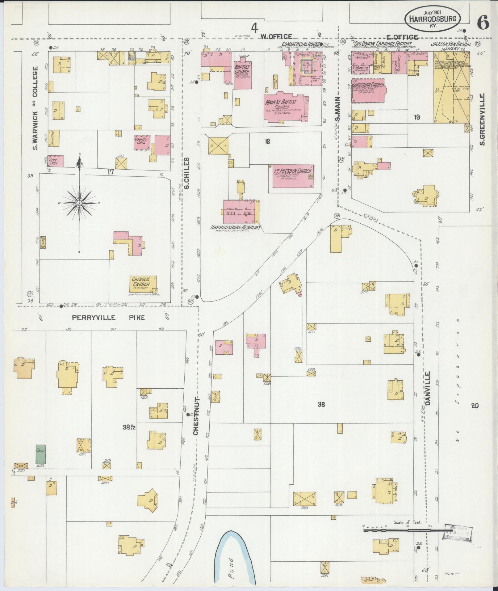 Sanborn Fire Insurance Map from Harrodsburg, Mercer County, Kentucky (1901), Sheet #0006 - Complete Map Set gallery image, historic Sanborn map, vintage wall art, Kentucky Kentucky