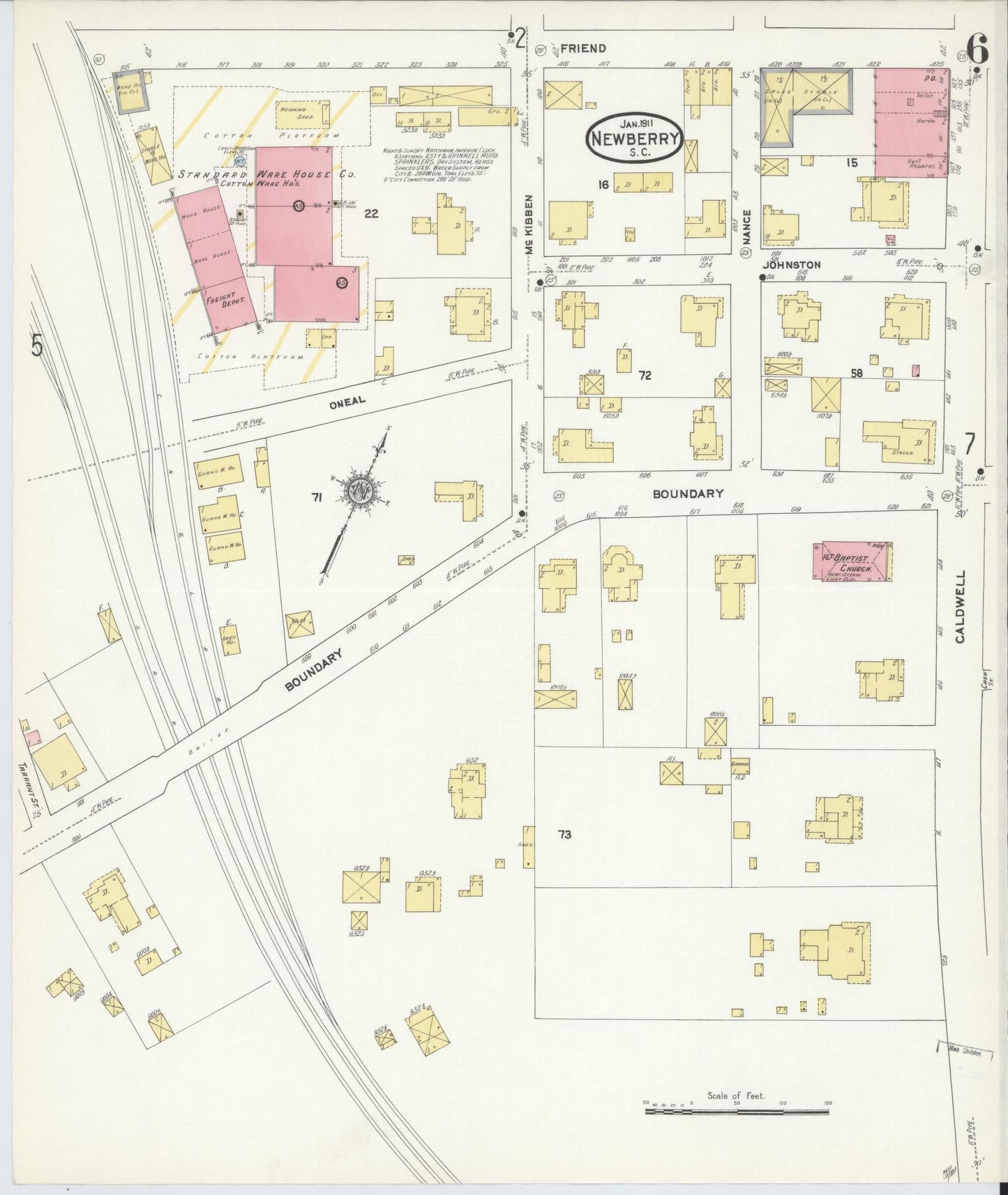 Sanborn Fire Insurance Map from Newberry, Newberry County, South Carolina (1911), Sheet #0006 - Complete Map Set gallery image, historic Sanborn map, vintage wall art, South Carolina South Carolina