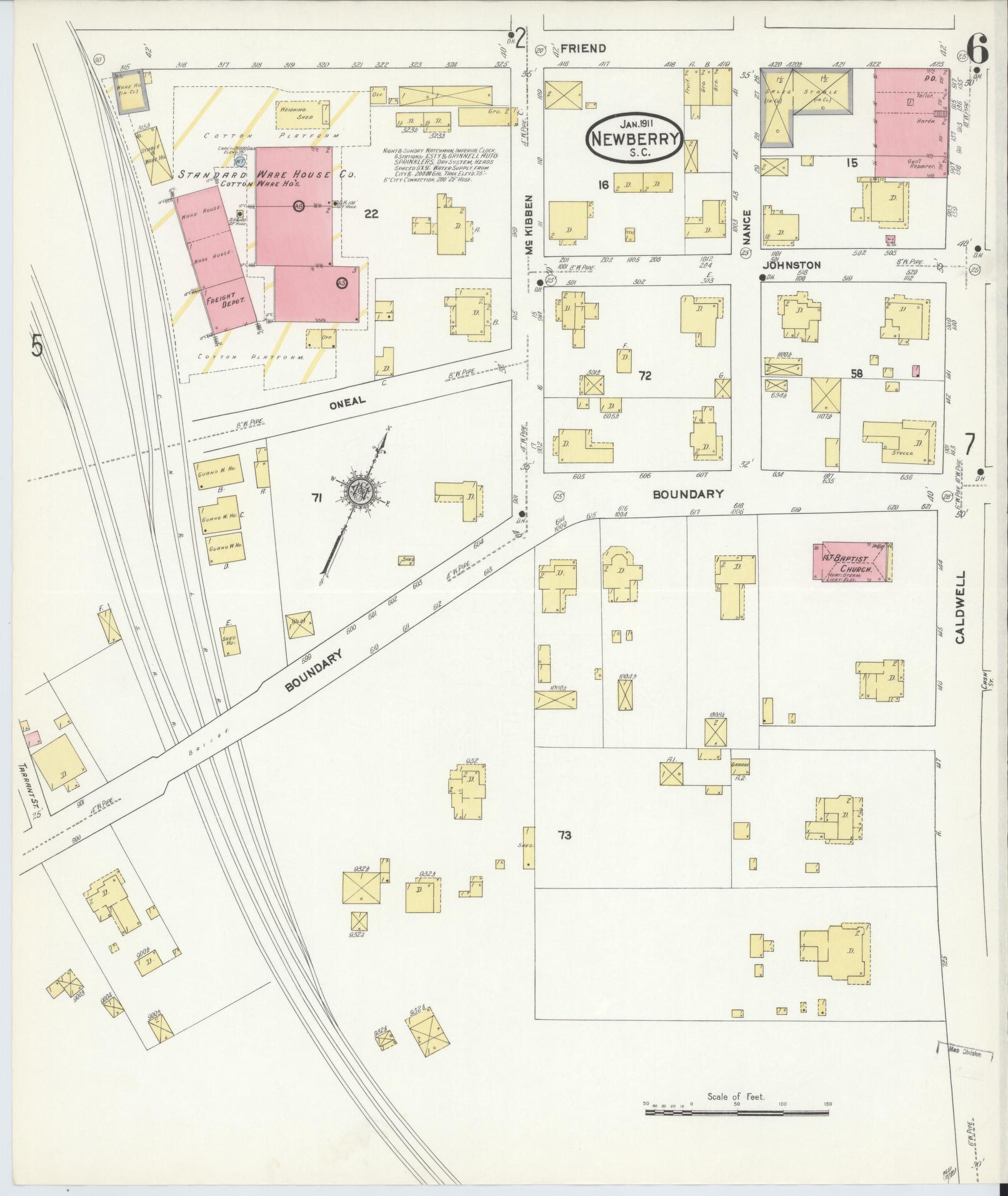 Sanborn Fire Insurance Map from Newberry, Newberry County, South Carolina (1911), Sheet #0006 - Complete Map Set gallery image, historic Sanborn map, vintage wall art, South Carolina South Carolina