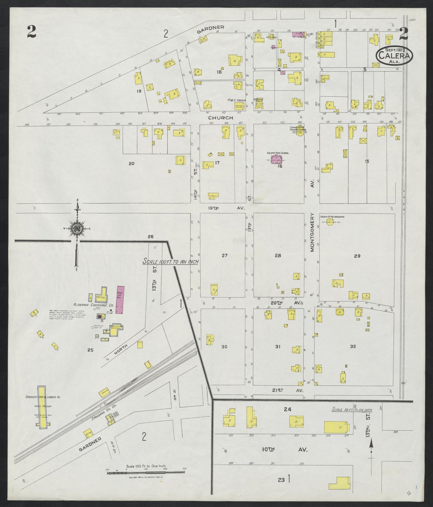 Sanborn Fire Insurance Map from Calera, Shelby County, Alabama (1923), Sheet #0002 - Complete Map Set gallery image, historic Sanborn map, vintage wall art, Alabama Alabama