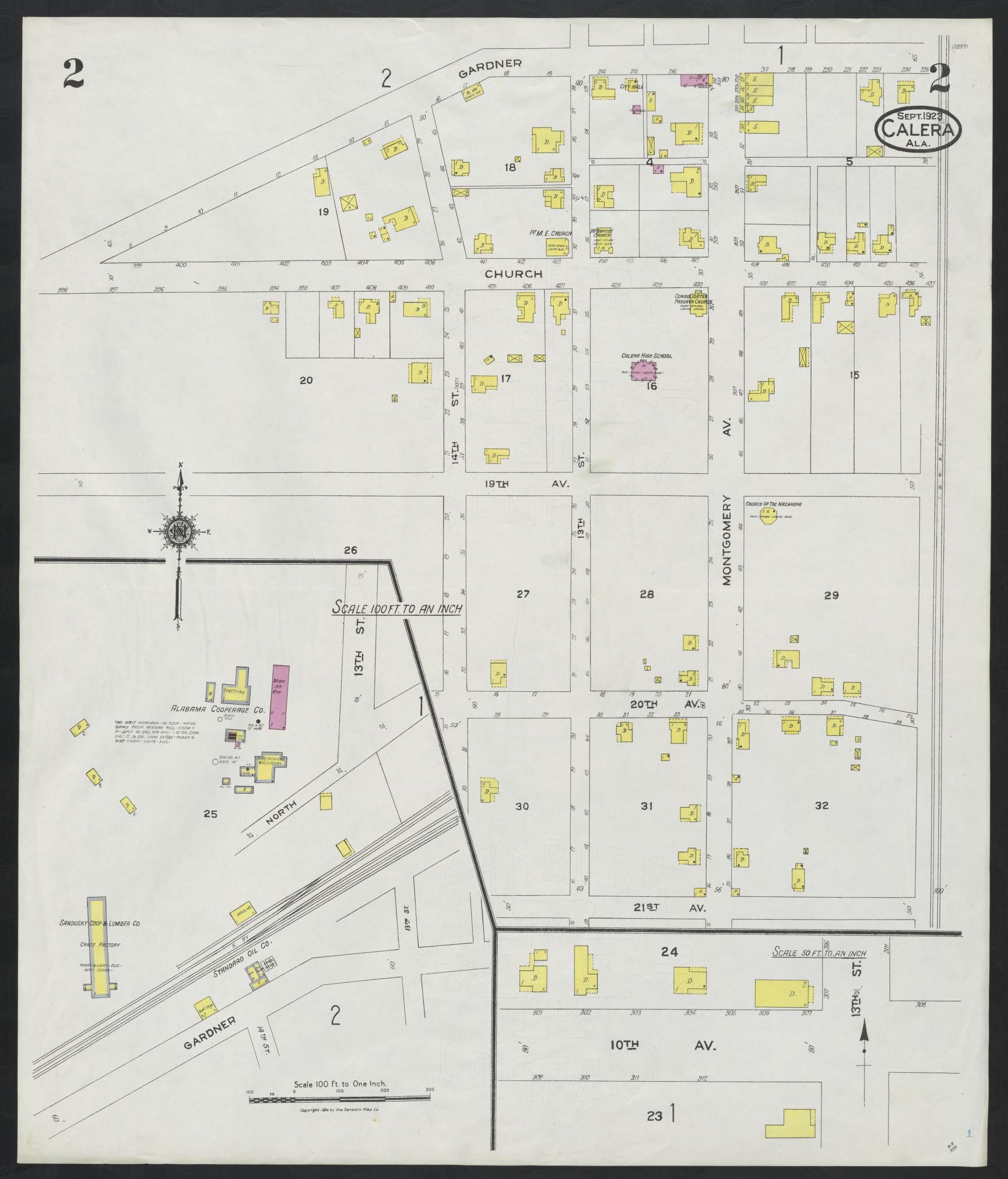Sanborn Fire Insurance Map from Calera, Shelby County, Alabama (1923), Sheet #0002 - Complete Map Set gallery image, historic Sanborn map, vintage wall art, Alabama Alabama