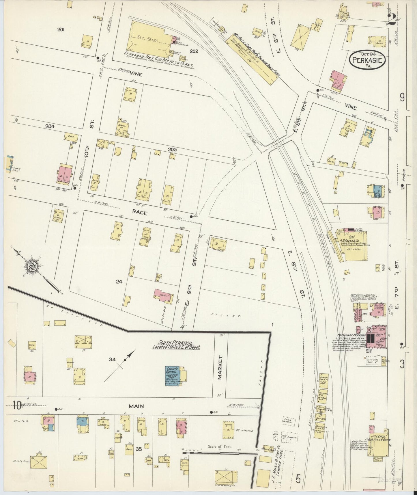 Sanborn Fire Insurance Map from Perkasie, Bucks County, Pennsylvania (1913), Sheet #0002 - Complete Map Set gallery image, historic Sanborn map, vintage wall art, Pennsylvania Pennsylvania