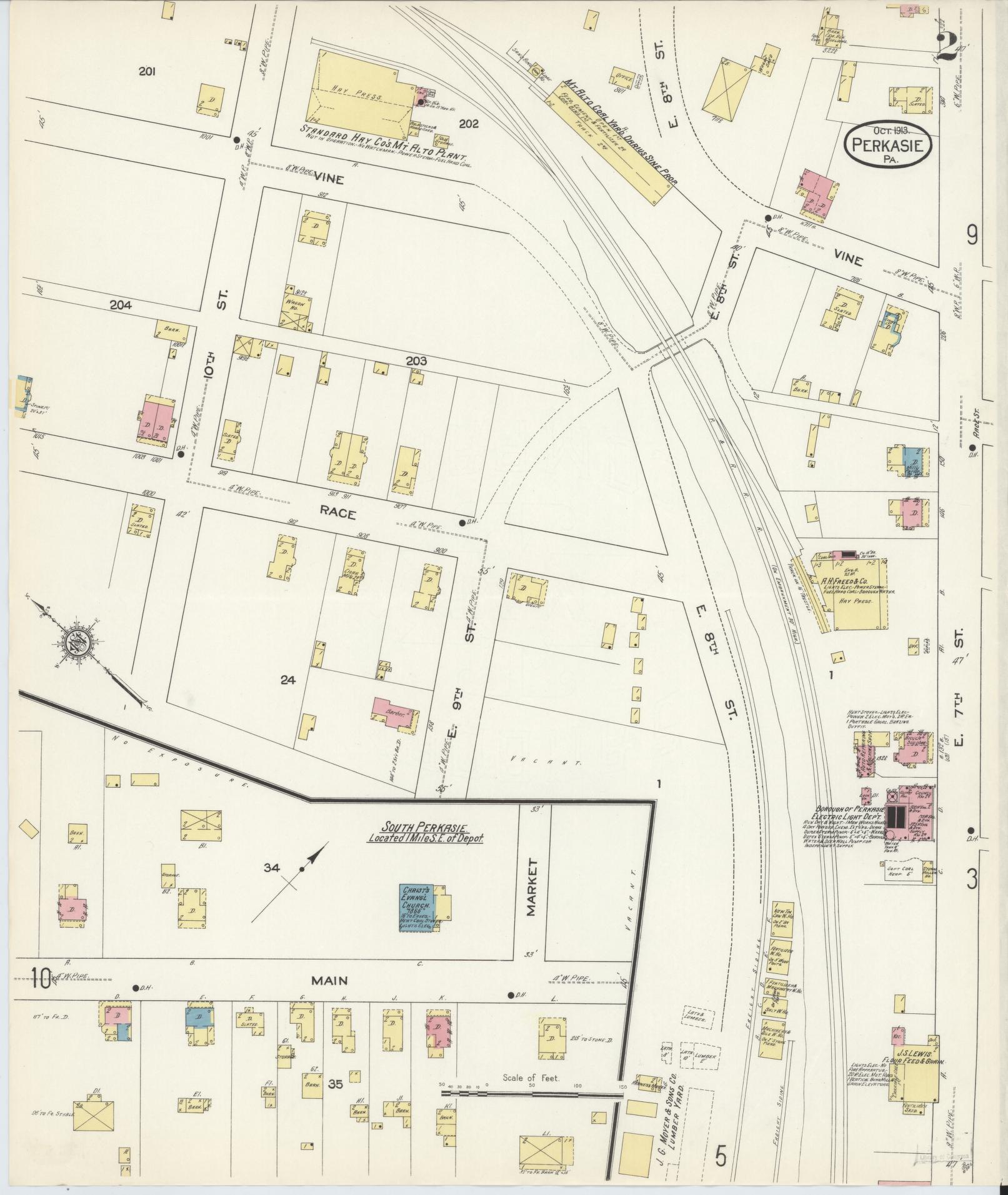 Sanborn Fire Insurance Map from Perkasie, Bucks County, Pennsylvania (1913), Sheet #0002 - Complete Map Set gallery image, historic Sanborn map, vintage wall art, Pennsylvania Pennsylvania