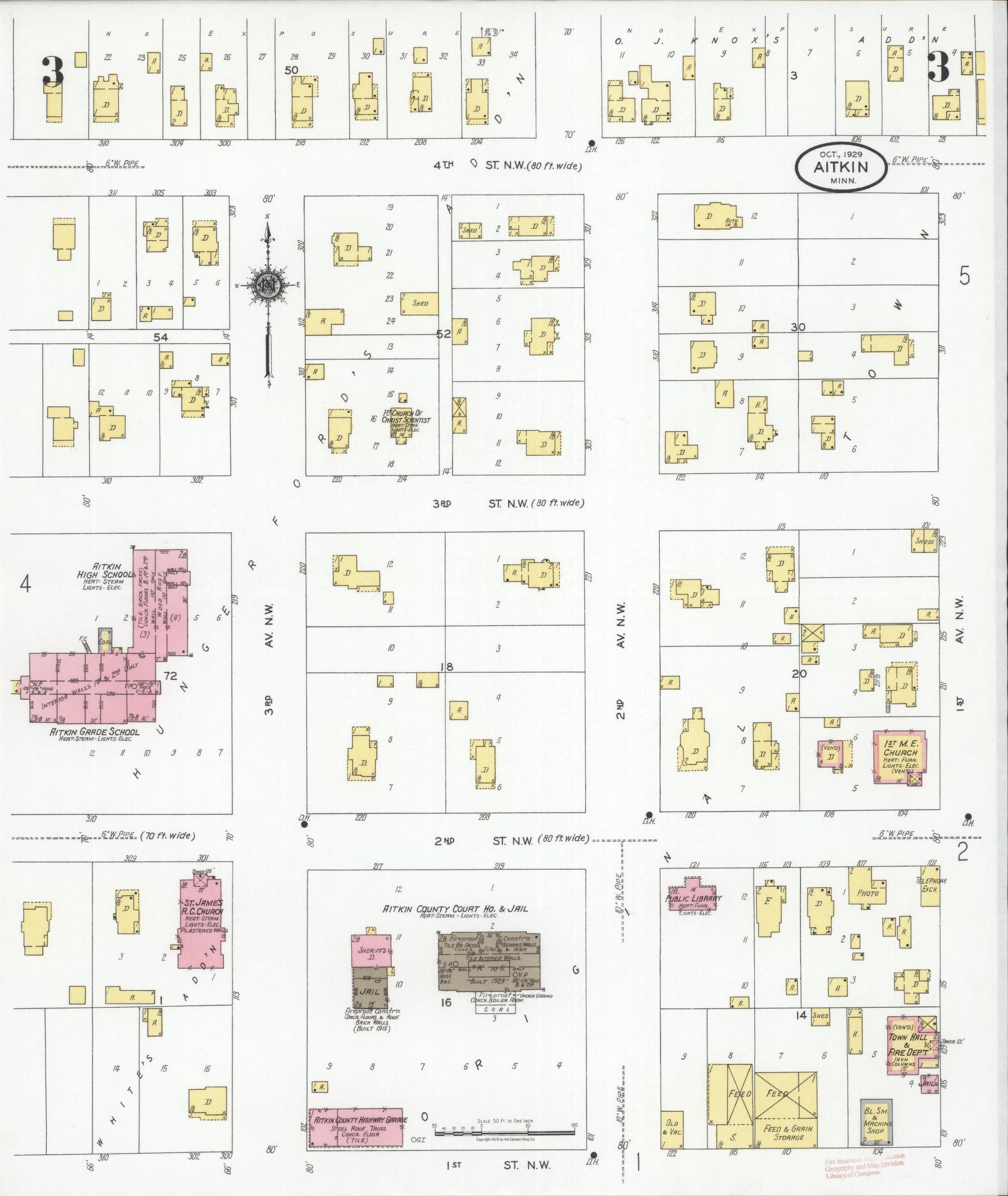 Sanborn Fire Insurance Map from Aitkin, Aitkin County, Minnesota (1929), Sheet #0003 - Historic Sanborn Fire Insurance Map Print, vintage old map wall art, antique decor, genealogy gift, Minnesota Minnesota map