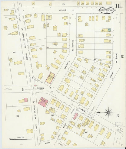 Sanborn Fire Insurance Map from Gloversville, Fulton County, New York (1907), Sheet #0011 - Complete Map Set gallery image, historic Sanborn map, vintage wall art, New York New York