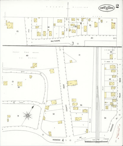 Sanborn Fire Insurance Map from Corte Madera, Marin County, California (1909), Sheet #0002 - Complete Map Set gallery image, historic Sanborn map, vintage wall art, California California