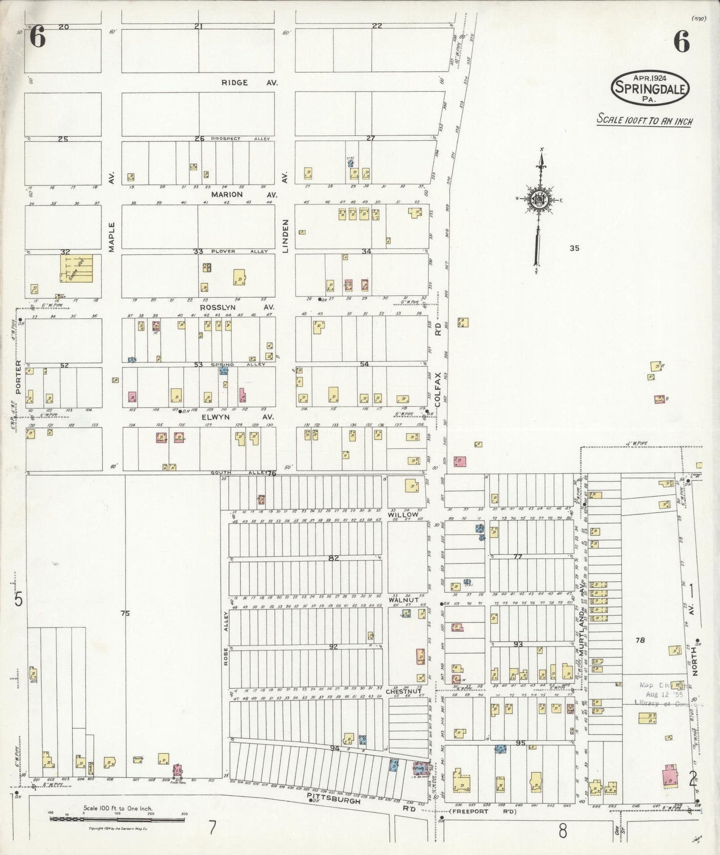 Sanborn Fire Insurance Map from Springdale, Allegheny County, Pennsylvania (1924), Sheet #0006 - Complete Map Set gallery image, historic Sanborn map, vintage wall art, Pennsylvania Pennsylvania