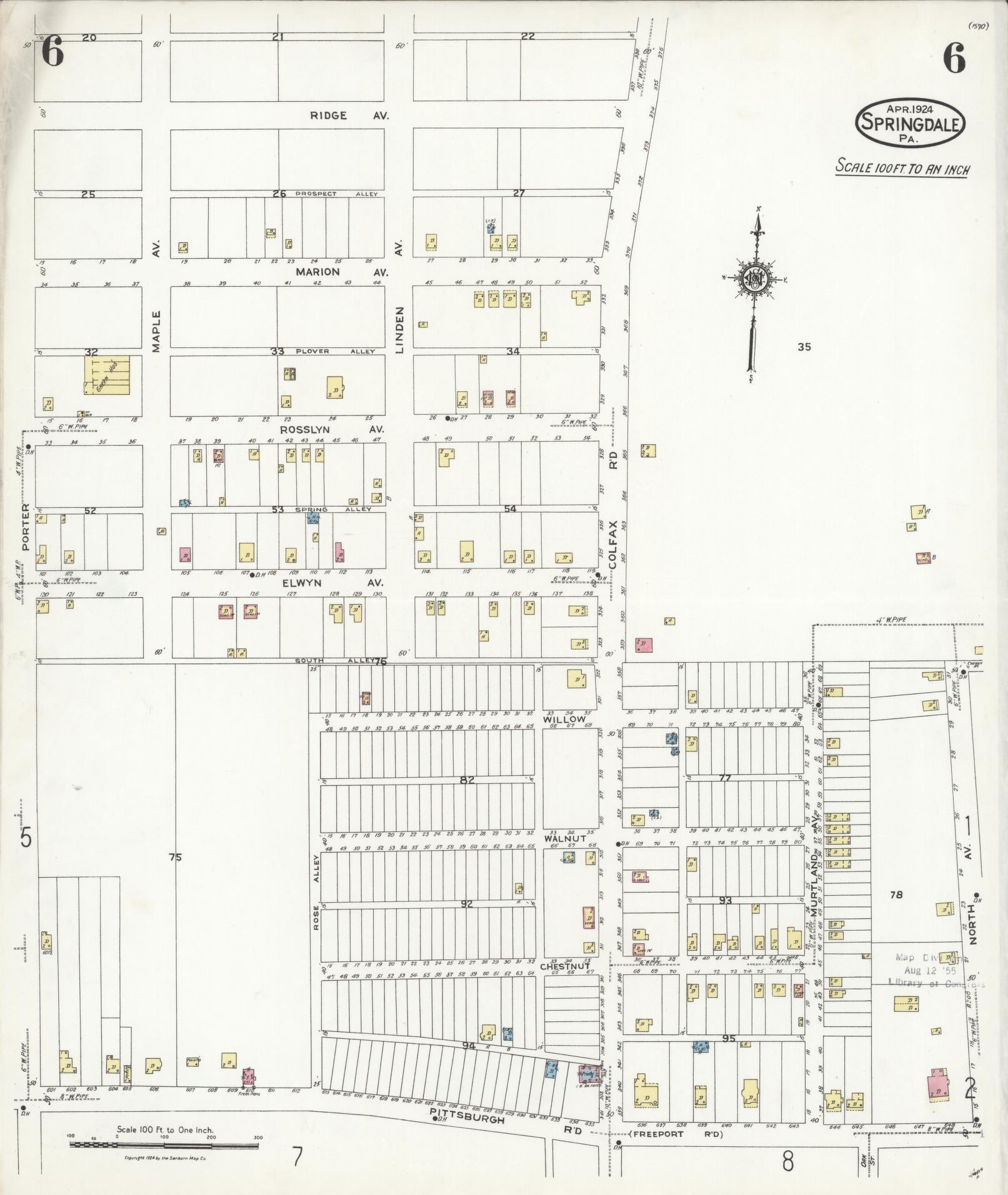Sanborn Fire Insurance Map from Springdale, Allegheny County, Pennsylvania (1924), Sheet #0006 - Complete Map Set gallery image, historic Sanborn map, vintage wall art, Pennsylvania Pennsylvania