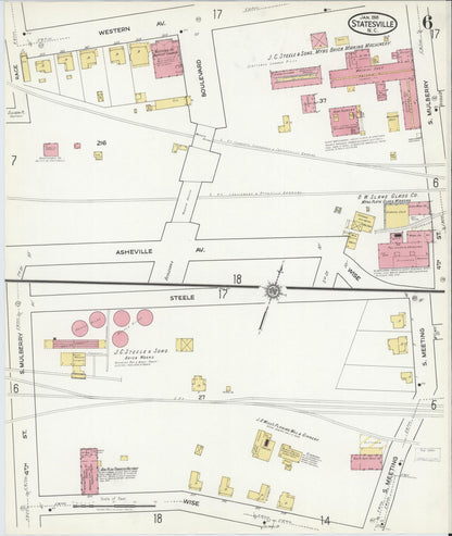 Sanborn Fire Insurance Map from Statesville, Iredell County, North Carolina (1918), Sheet #0006 - Historic Sanborn Fire Insurance Map Print, vintage old map wall art, antique decor, genealogy gift, North Carolina North Carolina map
