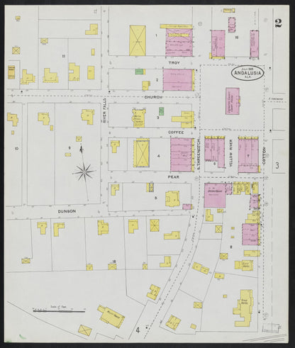 Sanborn Fire Insurance Map from Andalusia, Covington County, Alabama (1905), Sheet #0002 - Complete Map Set gallery image, historic Sanborn map, vintage wall art, Alabama Alabama