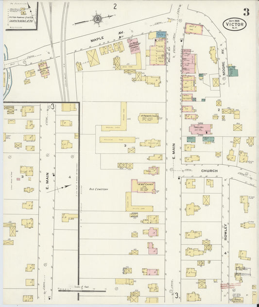Sanborn Fire Insurance Map from Victor, Ontario County, New York (1909), Sheet #0003 - Historic Sanborn Fire Insurance Map Print, vintage old map wall art, antique decor, genealogy gift, New York New York map