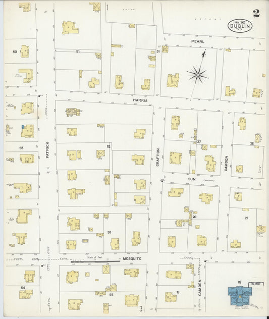 Sanborn Fire Insurance Map from Dublin, Erath County, Texas (1907), Sheet #0002 - Historic Sanborn Fire Insurance Map Print, vintage old map wall art, antique decor, genealogy gift, Texas Texas map
