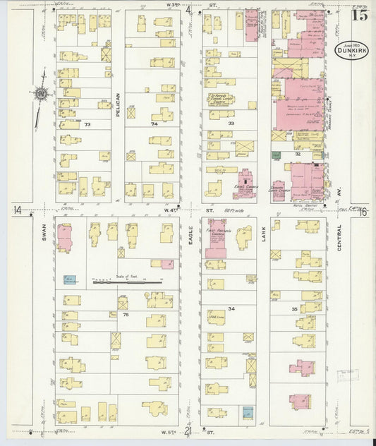 Sanborn Fire Insurance Map from Dunkirk, Chautauqua County, New York (1910), Sheet #0015 - Historic Sanborn Fire Insurance Map Print, vintage old map wall art, antique decor, genealogy gift, New York New York map