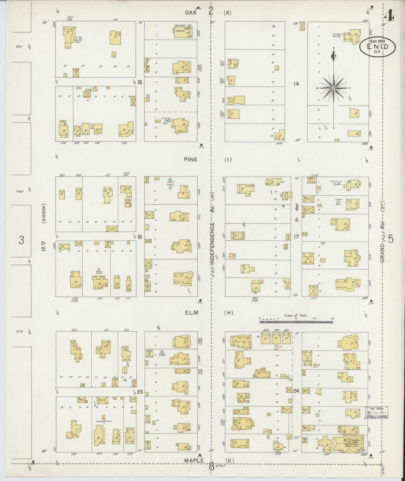 Sanborn Fire Insurance Map from Enid, Garfield County, Oklahoma (1904), Sheet #0004 - Historic Sanborn Fire Insurance Map Print, vintage old map wall art, antique decor, genealogy gift, Oklahoma Oklahoma map