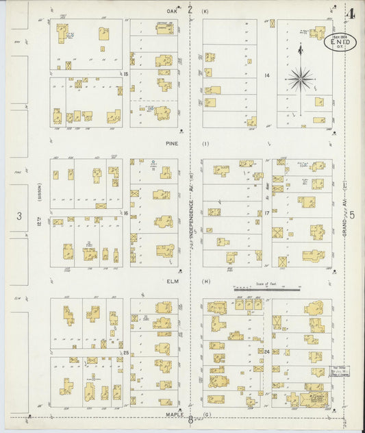 Sanborn Fire Insurance Map from Enid, Garfield County, Oklahoma (1904), Sheet #0004 - Historic Sanborn Fire Insurance Map Print, vintage old map wall art, antique decor, genealogy gift, Oklahoma Oklahoma map