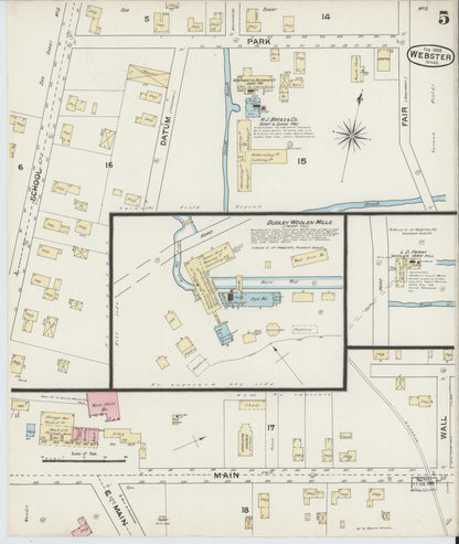 Sanborn Fire Insurance Map from Webster, Worcester County, Massachusetts (1888), Sheet #0005 - Historic Sanborn Fire Insurance Map Print, vintage old map wall art, antique decor, genealogy gift, Massachusetts Massachusetts map