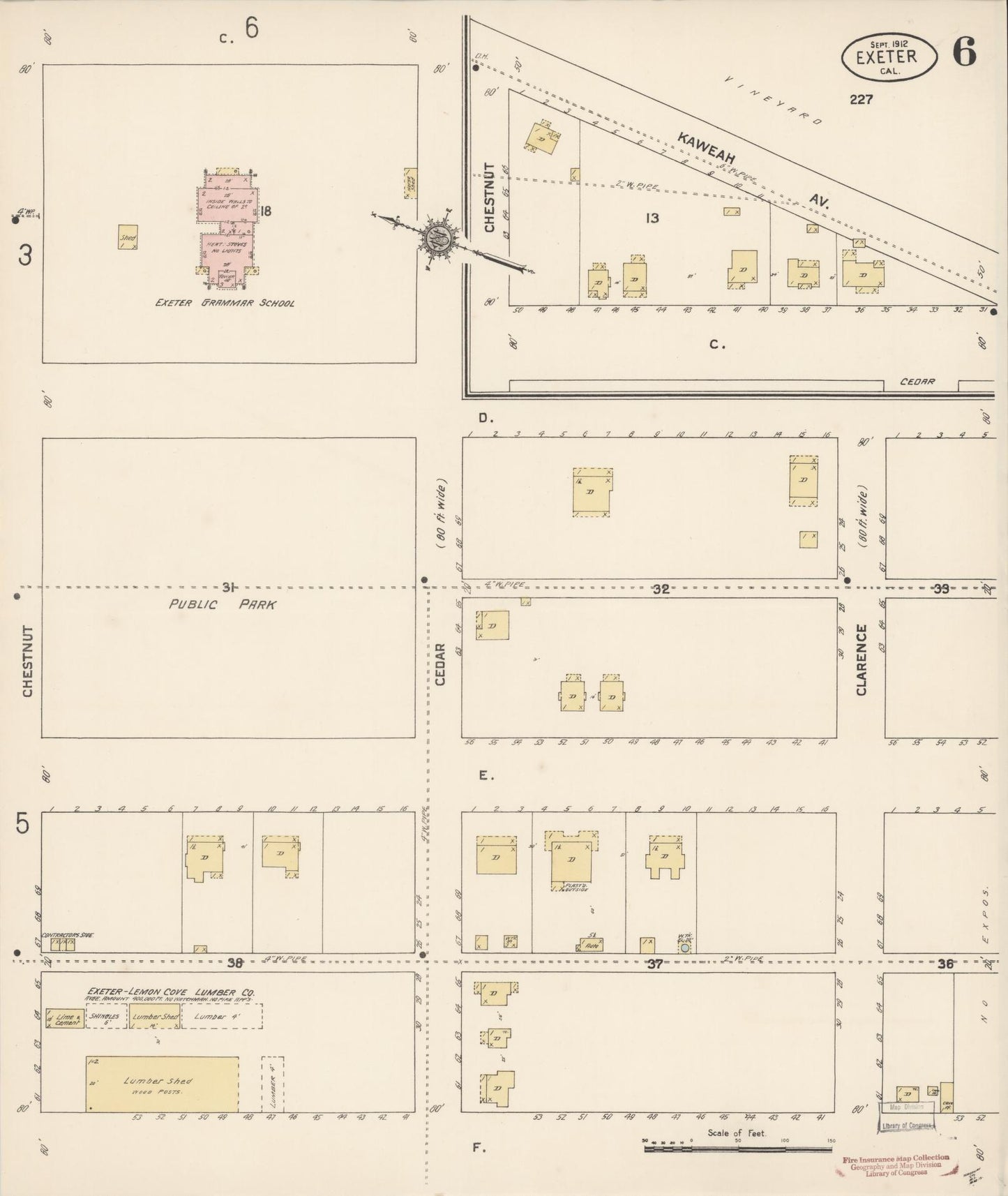 Sanborn Fire Insurance Map from Exeter, Tulare County, California (1912), Sheet #0006 - Historic Sanborn Fire Insurance Map Print, vintage old map wall art, antique decor, genealogy gift, California California map
