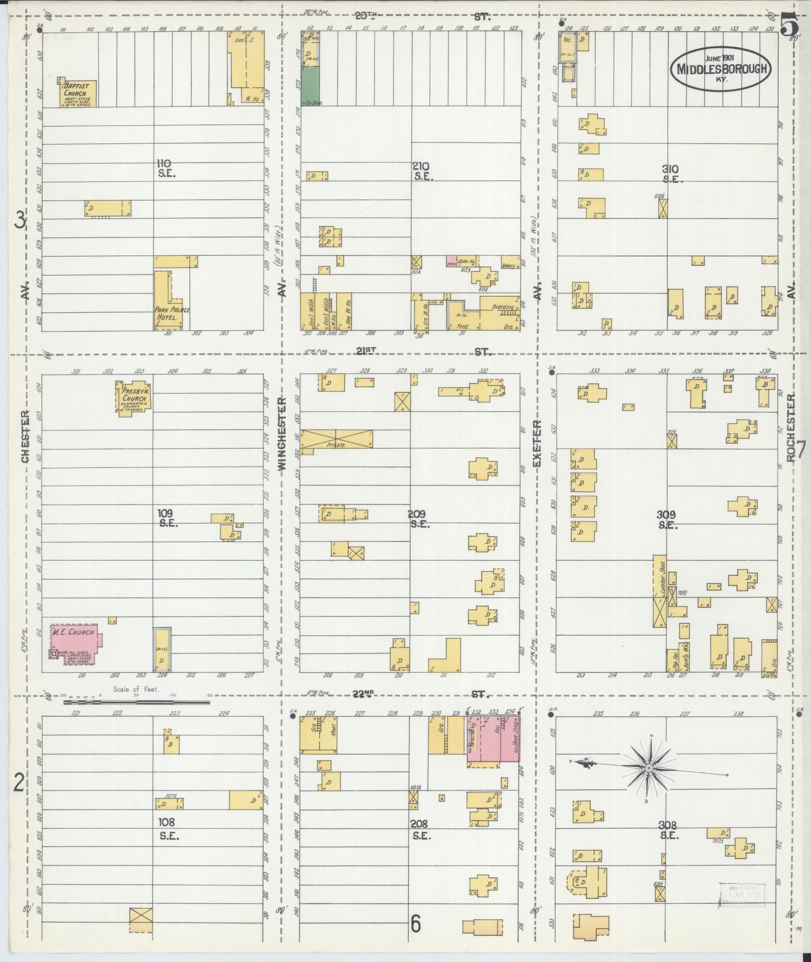 Sanborn Fire Insurance Map from Middlesboro, Bell County, Kentucky (1901), Sheet #0005 - Complete Map Set gallery image, historic Sanborn map, vintage wall art, Kentucky Kentucky