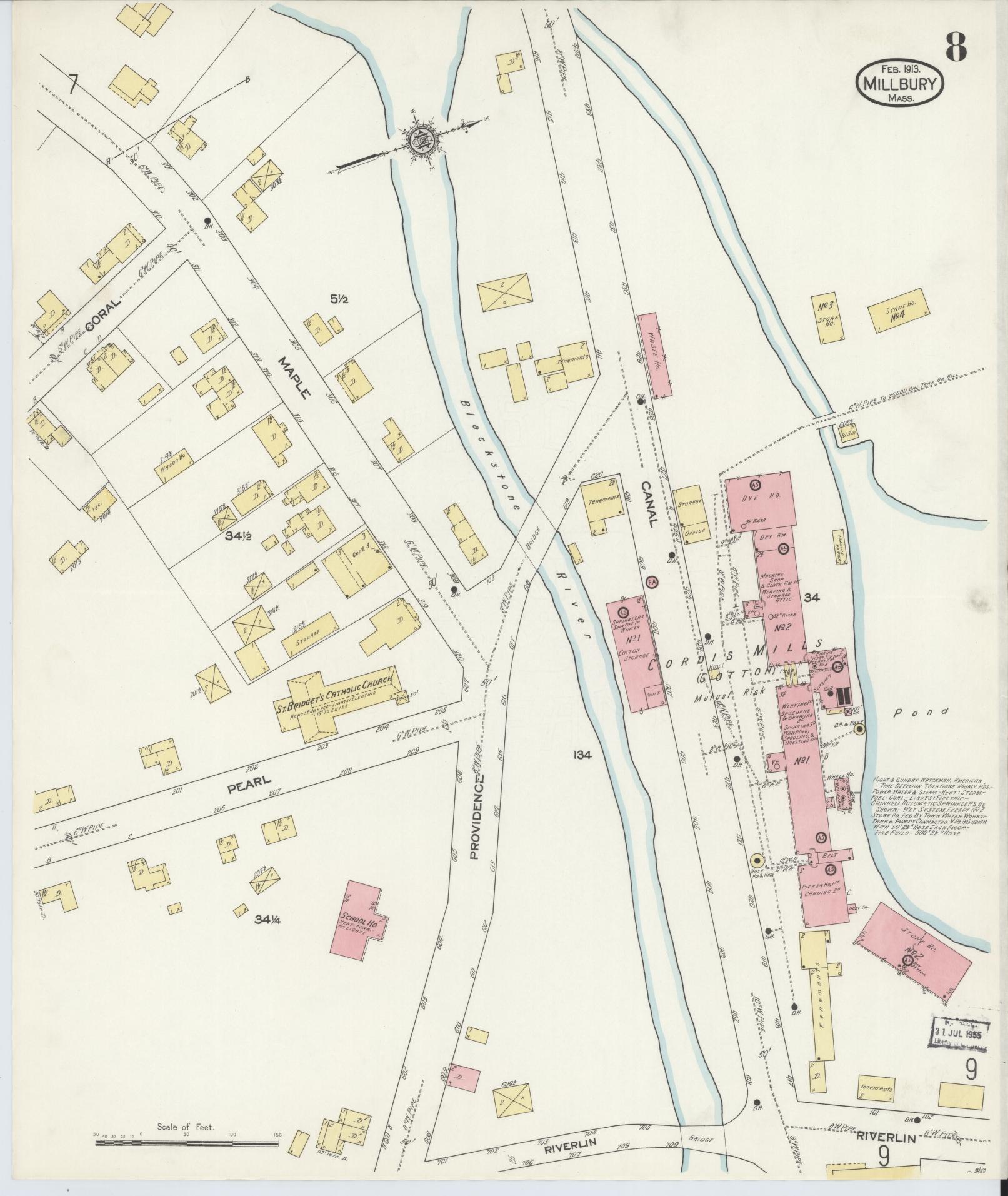 Sanborn Fire Insurance Map from Millbury, Worcester County, Massachusetts (1913), Sheet #0008 - Complete Map Set gallery image, historic Sanborn map, vintage wall art, Massachusetts Massachusetts
