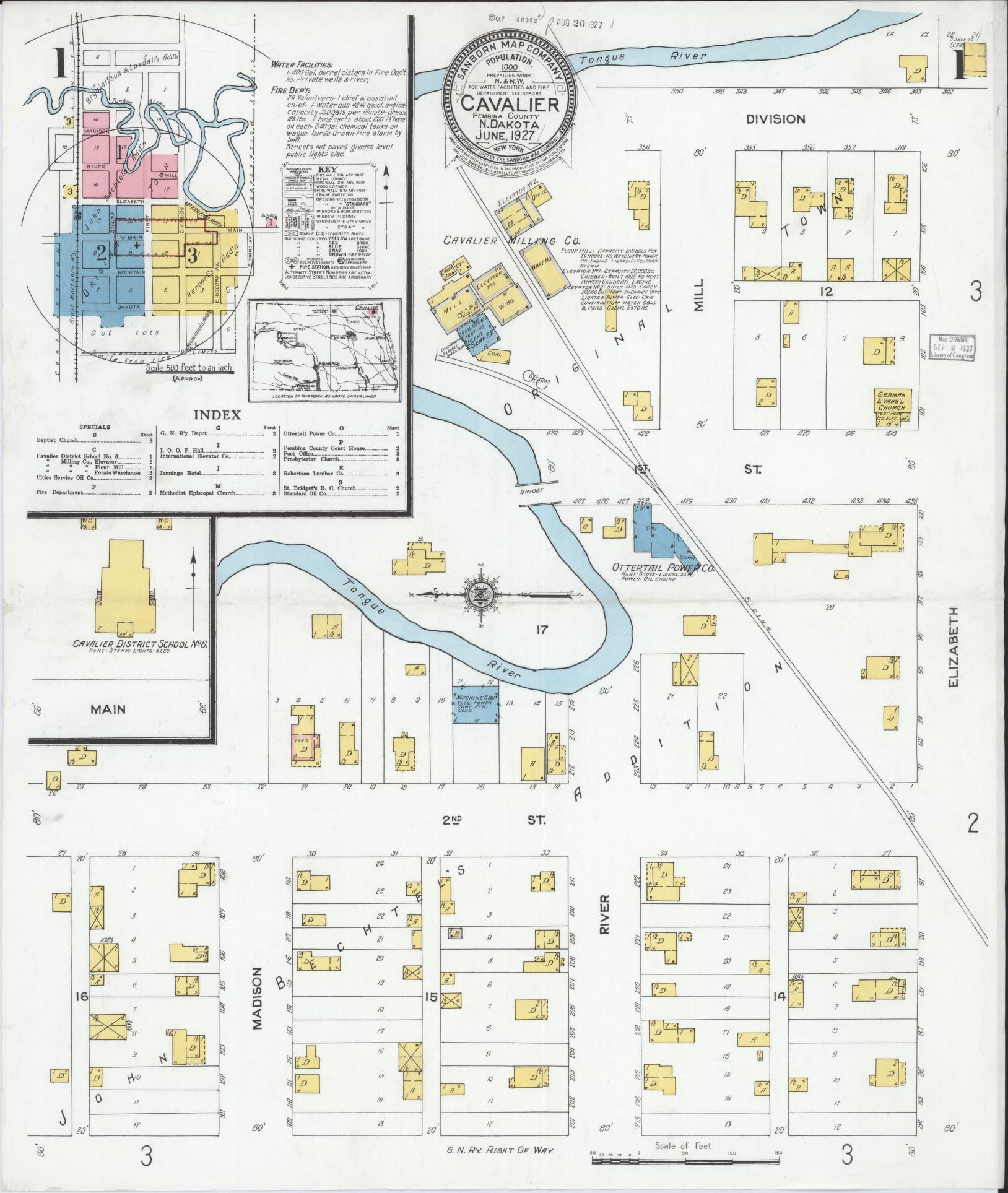 Sanborn Fire Insurance Map from Cavalier, Pembina County, North Dakota. (1927) – Historic Sanborn Fire Insurance Map Print