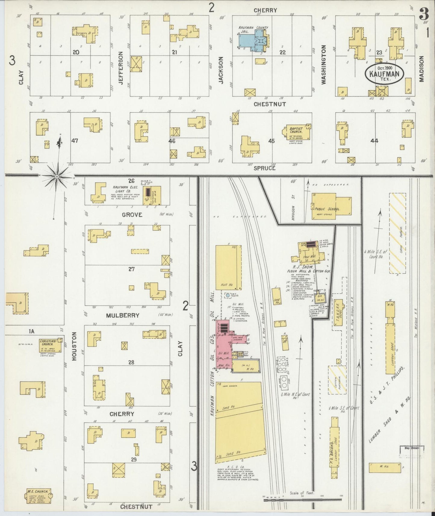 Sanborn Fire Insurance Map from Kaufman, Kaufman County, Texas (1900), Sheet #0003 - Historic Sanborn Fire Insurance Map Print, vintage old map wall art, antique decor, genealogy gift, Texas Texas map
