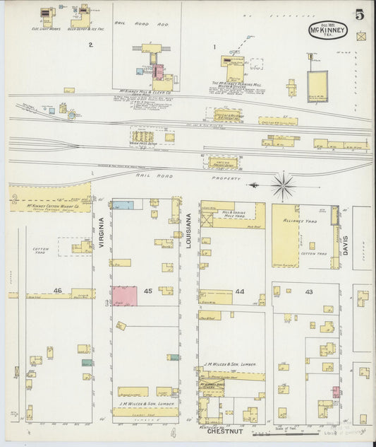 Sanborn Fire Insurance Map from McKinney, Collin County, Texas (1892), Sheet #0005 - Historic Sanborn Fire Insurance Map Print, vintage old map wall art, antique decor, genealogy gift, Texas Texas map