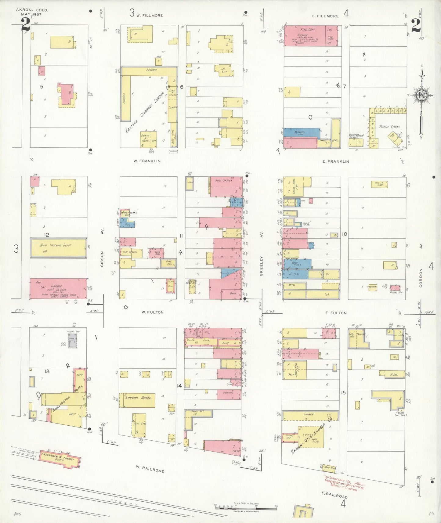 Sanborn Fire Insurance Map from Akron, Washington County, Colorado (1937), Sheet #0002 - Complete Map Set gallery image, historic Sanborn map, vintage wall art, Colorado Colorado