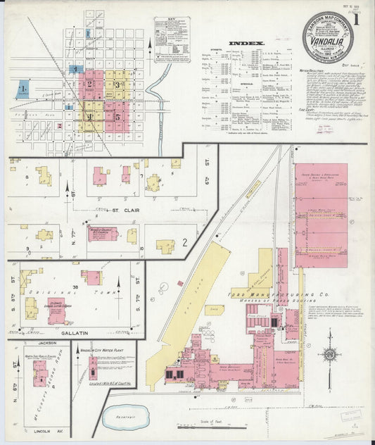 Sanborn Fire Insurance Map from Vandalia, Fayette County, Illinois (1912), Sheet #0001 - Complete Map Set gallery image, historic Sanborn map, vintage wall art, Illinois Illinois
