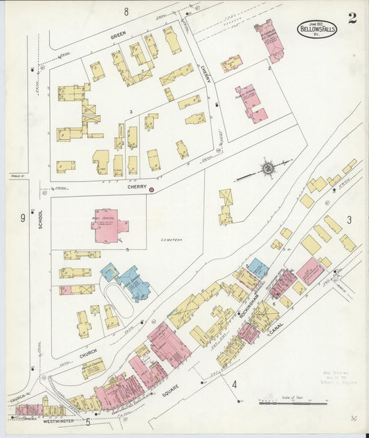 Sanborn Fire Insurance Map from Bellows Falls, Windham County, Vermont (1912), Sheet #0002 - Historic Sanborn Fire Insurance Map Print, vintage old map wall art, antique decor, genealogy gift, Vermont Vermont map