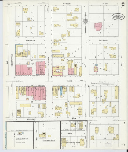 Sanborn Fire Insurance Map from Carson City, Montcalm County, Michigan (1910), Sheet #0002 - Historic Sanborn Fire Insurance Map Print, vintage old map wall art, antique decor, genealogy gift, Michigan Michigan map